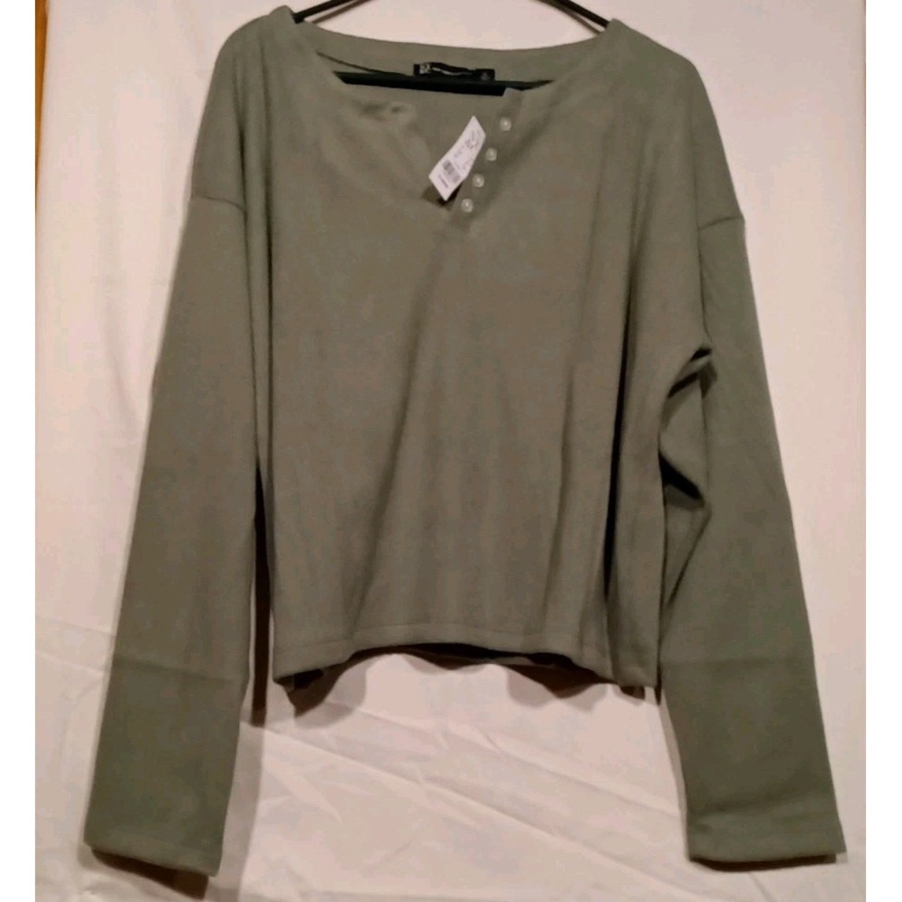 Thermal Camp Hike Outdoor Y2K Olive Gr XL Faux Buttons Relaxed cropped new w tag